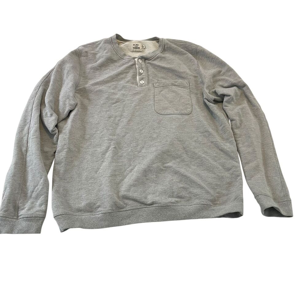Flint and Tinder Sweatshirt Mens XL Gray Henley Pocket Long Sleeve Made in USA